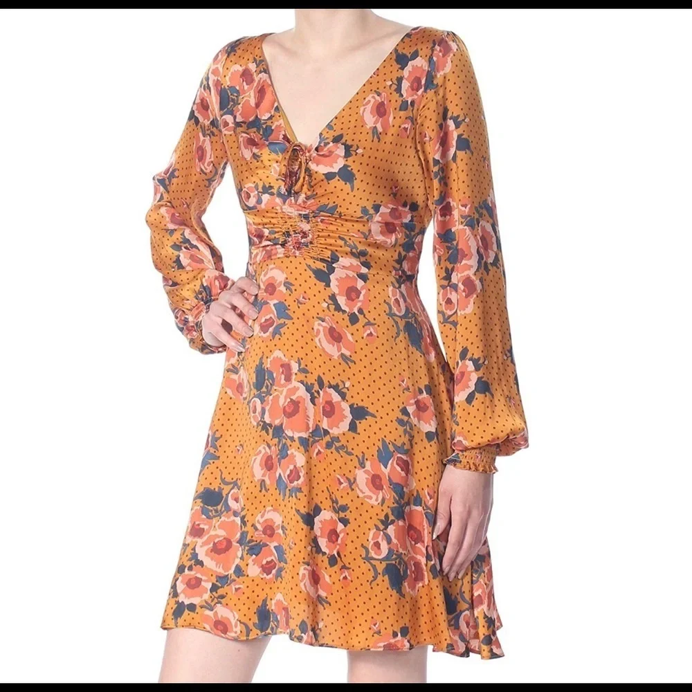 Free people floral dress top ruched yellow flower - Picture 2 of 3